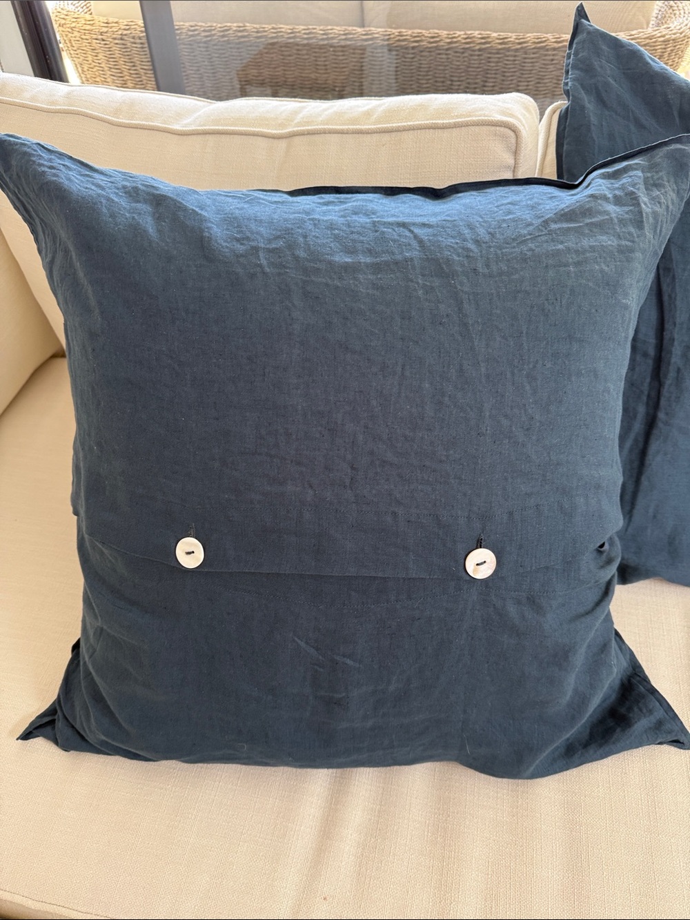 Pom Pom at Home Navy Blue Linen Button-Back Pillow Covers